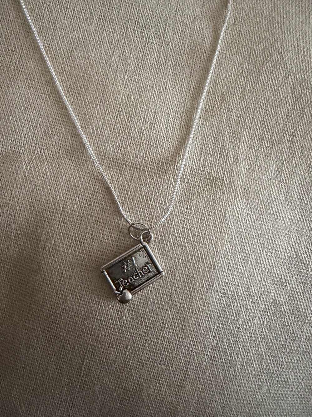 '#1 Teacher' Charm Necklace - Silver